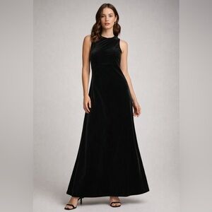 Vintage MOLLY MALLOY Dress 12 Velvet Velour Evening Sheath Maxi Black Whimsigoth